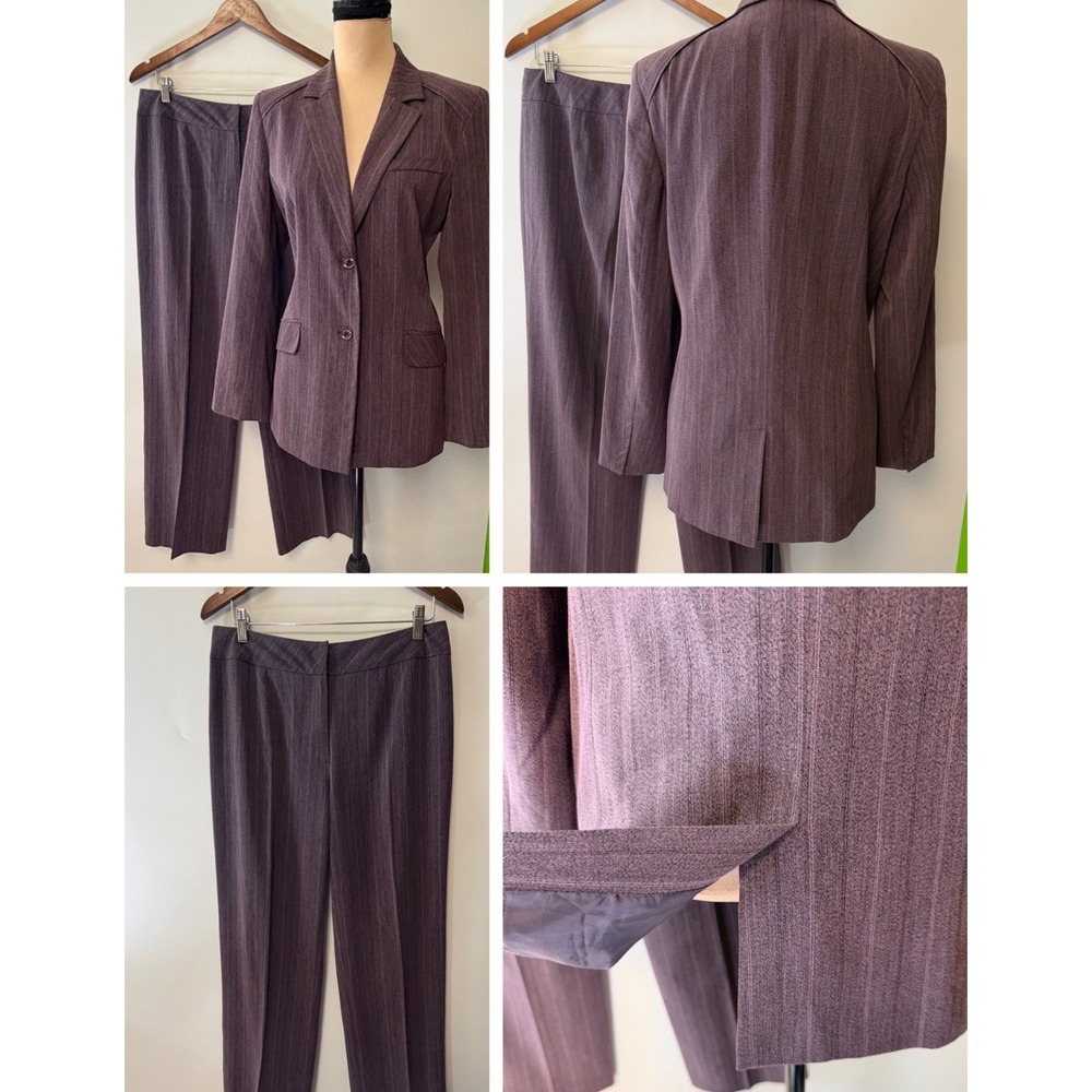 Vintage Womens 2 Pc Pant Power Suit Purple Pinstripe Sz 10 Wide Leg Y2K Stretch
